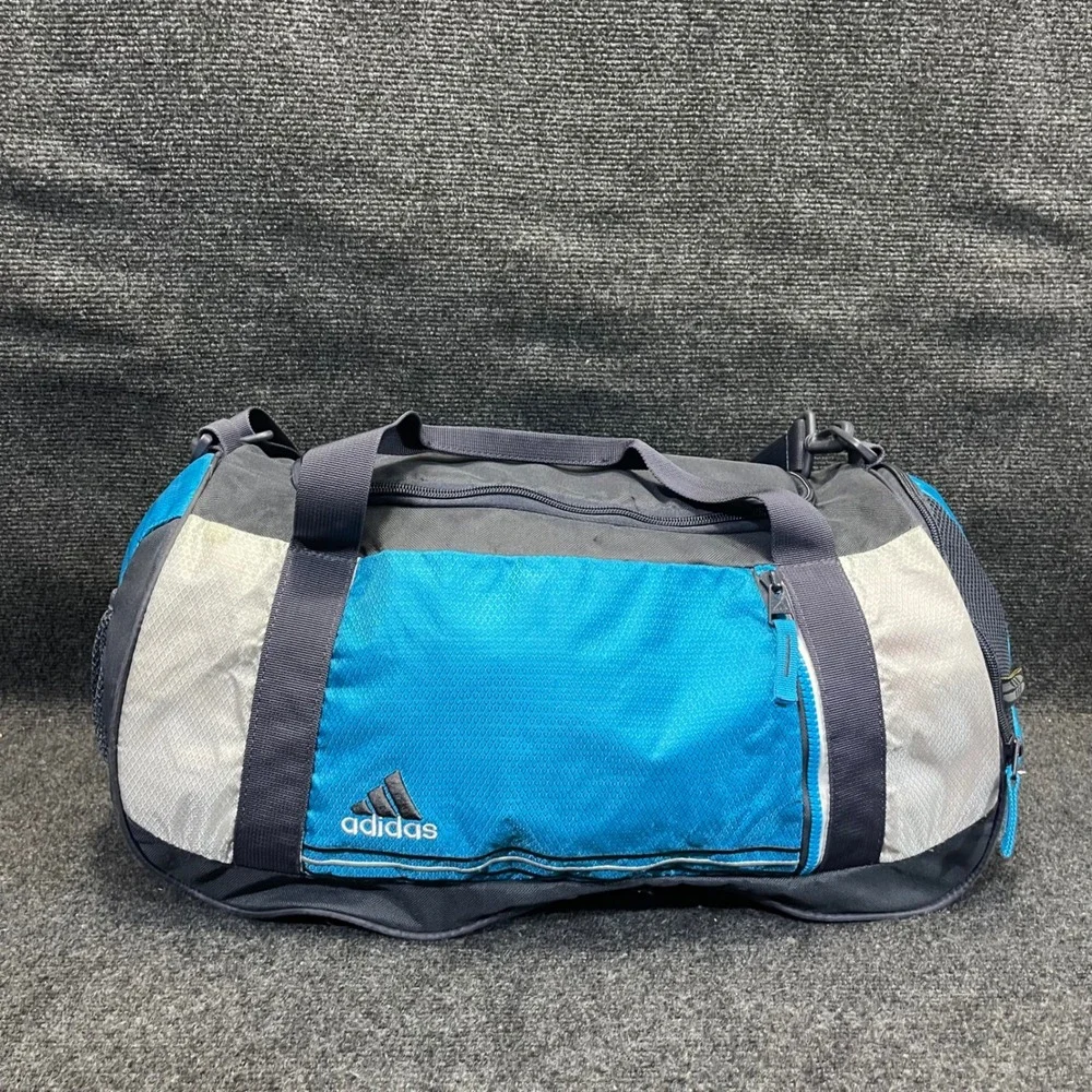 adidas Defender Small Duffle Bag Blue Grey Sports Gym Travel Gear Luggage